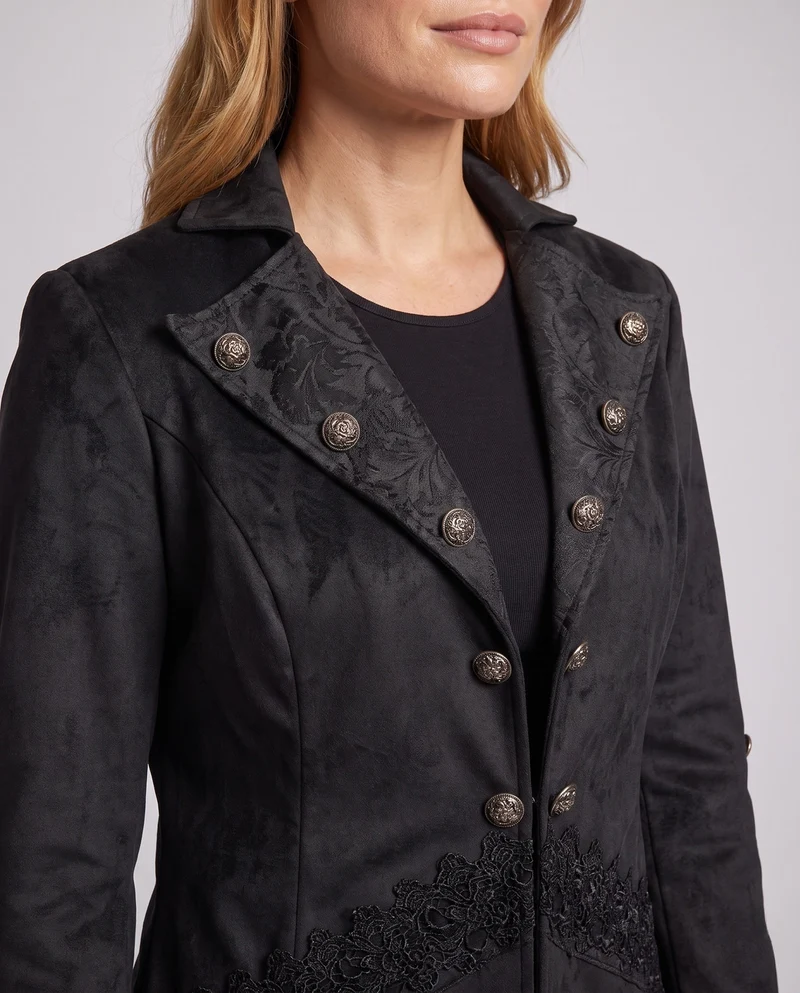 Damen Samtjacke mit asymmetrischem Saum und Spitzenbesatz Drune