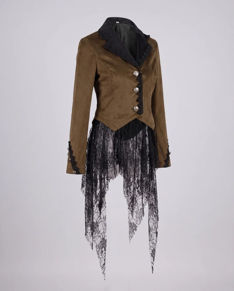 Damen Samtjacke mit asymmetrischem Saum und Spitzenbesatz Drune