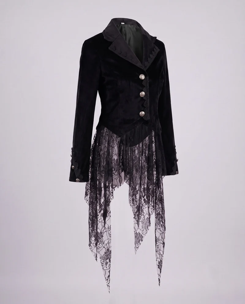 Damen Samtjacke mit asymmetrischem Saum und Spitzenbesatz Drune