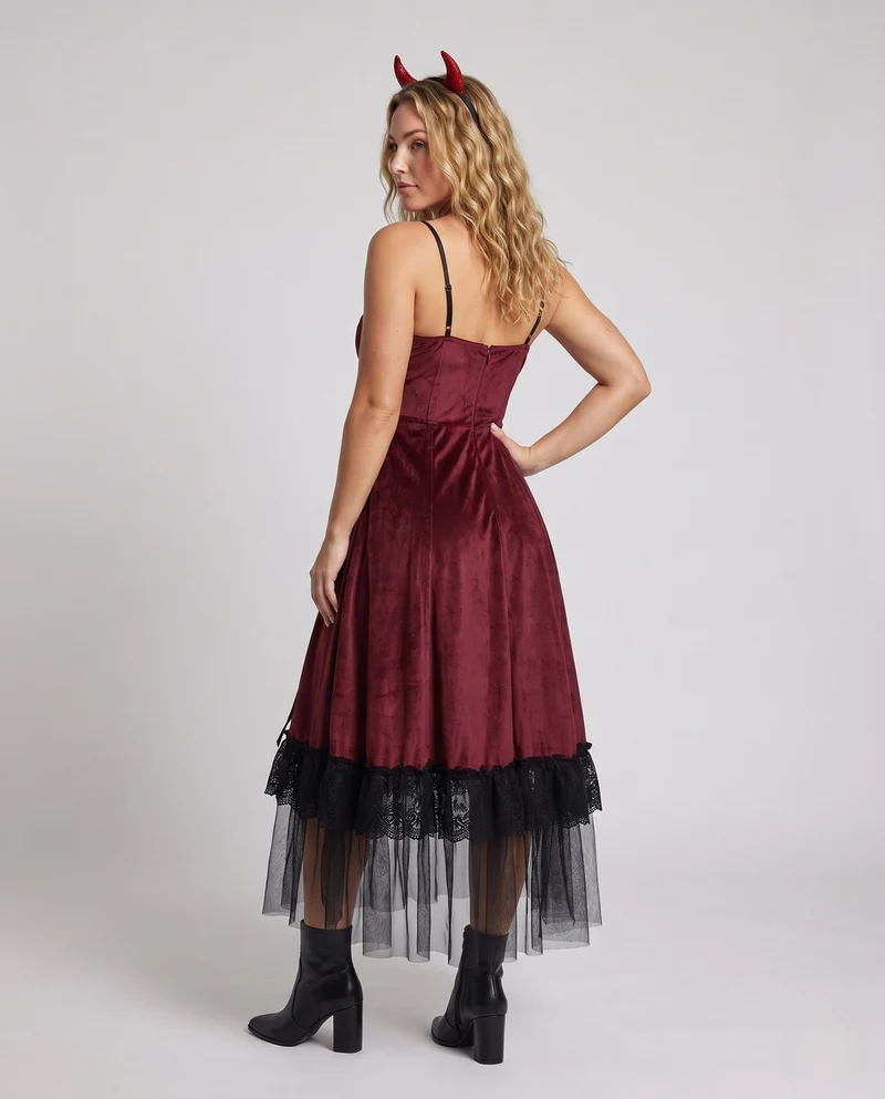 Frauen Vampir-inspiriertes Kostümkleid mit durchsichtiger Tüllschicht und Rüschendetails Drune
