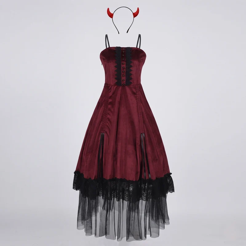 Frauen Vampir-inspiriertes Kostümkleid mit durchsichtiger Tüllschicht und Rüschendetails Drune