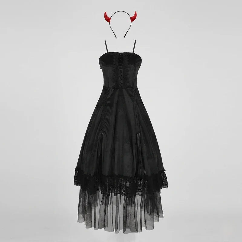 Frauen Vampir-inspiriertes Kostümkleid mit durchsichtiger Tüllschicht und Rüschendetails Drune