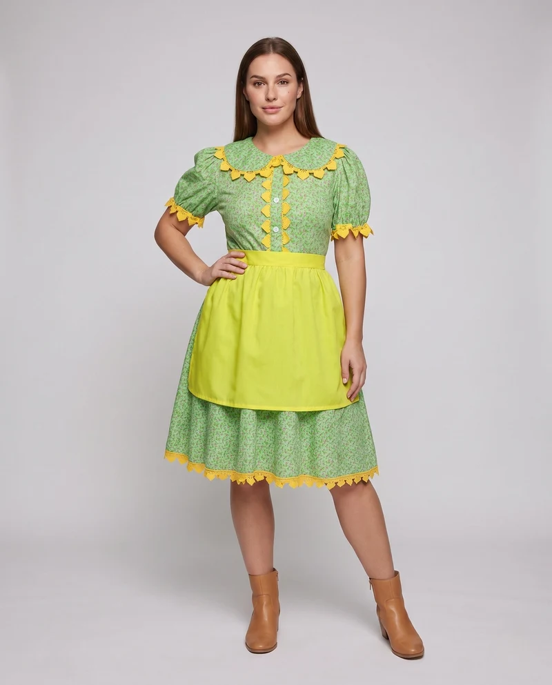 Frauen verspielt Kostümkleid mit Applikationen und Schürze Drune