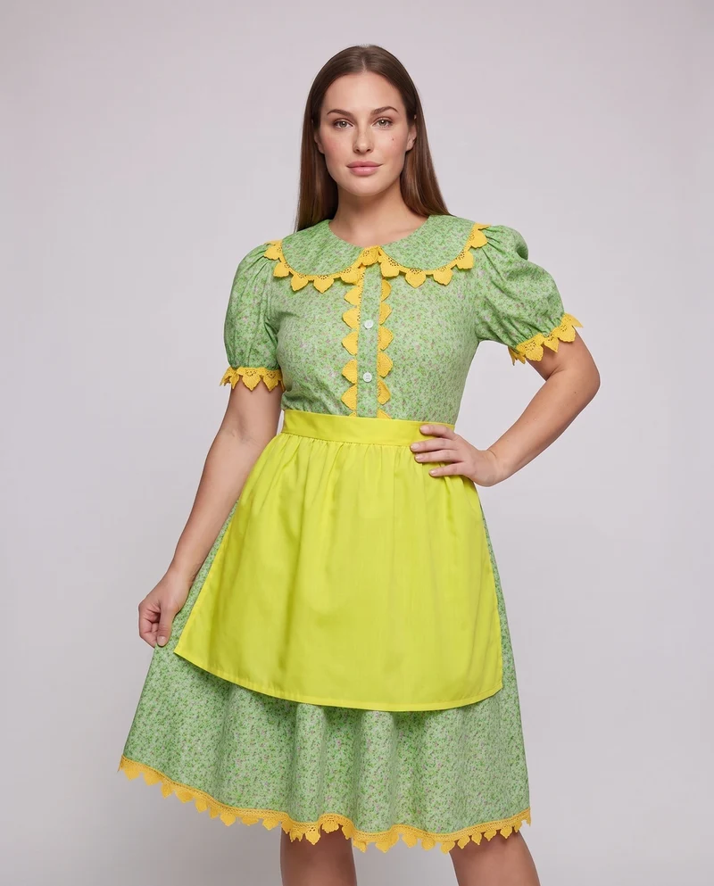 Frauen verspielt Kostümkleid mit Applikationen und Schürze Drune