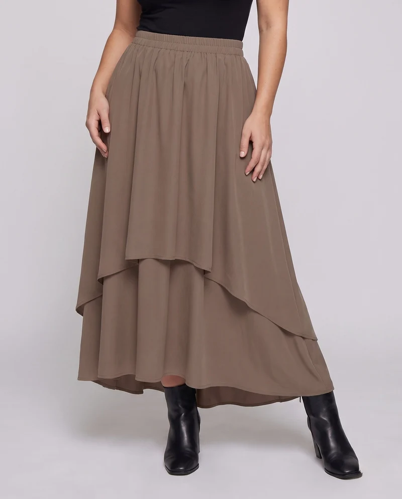 Damen knöchellange Maxi-Rock mit voluminösen Lagen und elastischem Bund Drune