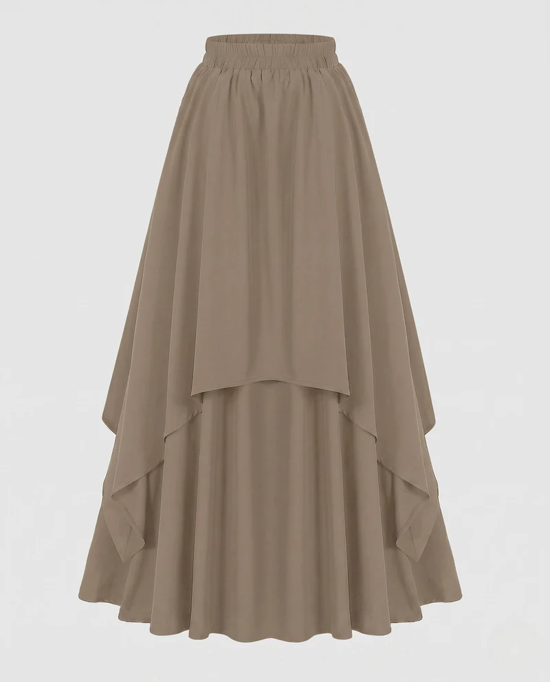 Damen knöchellange Maxi-Rock mit voluminösen Lagen und elastischem Bund Drune