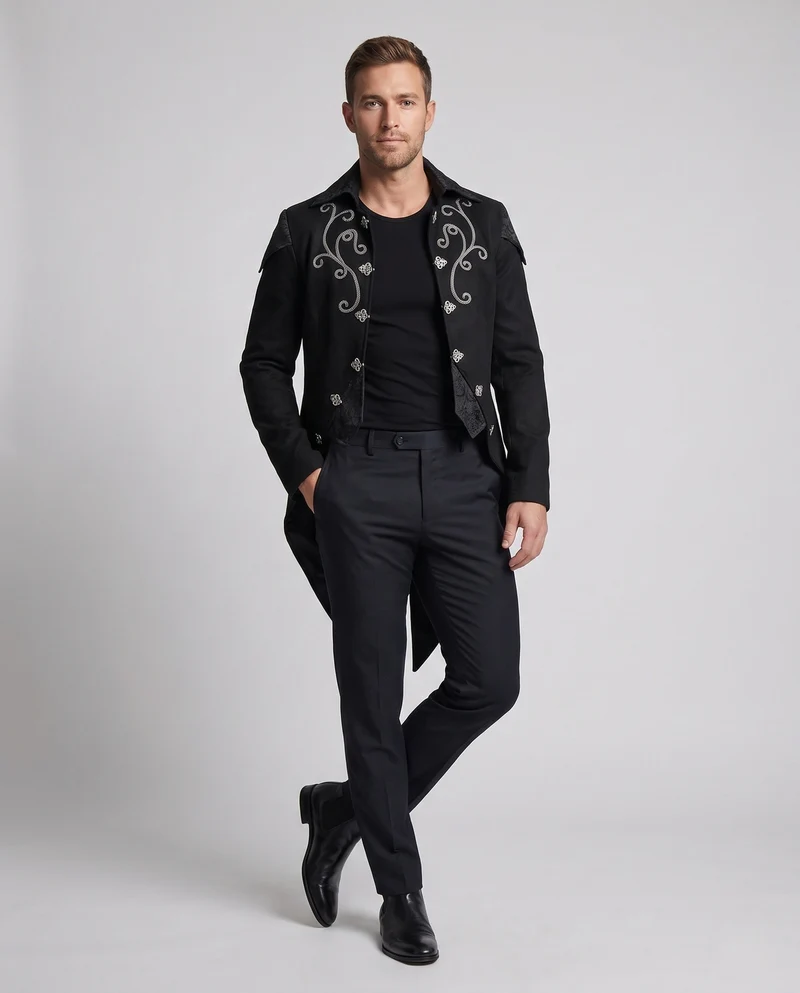 Herren Elegante Gothic Jacke mit aufwendiger Stickerei Drune