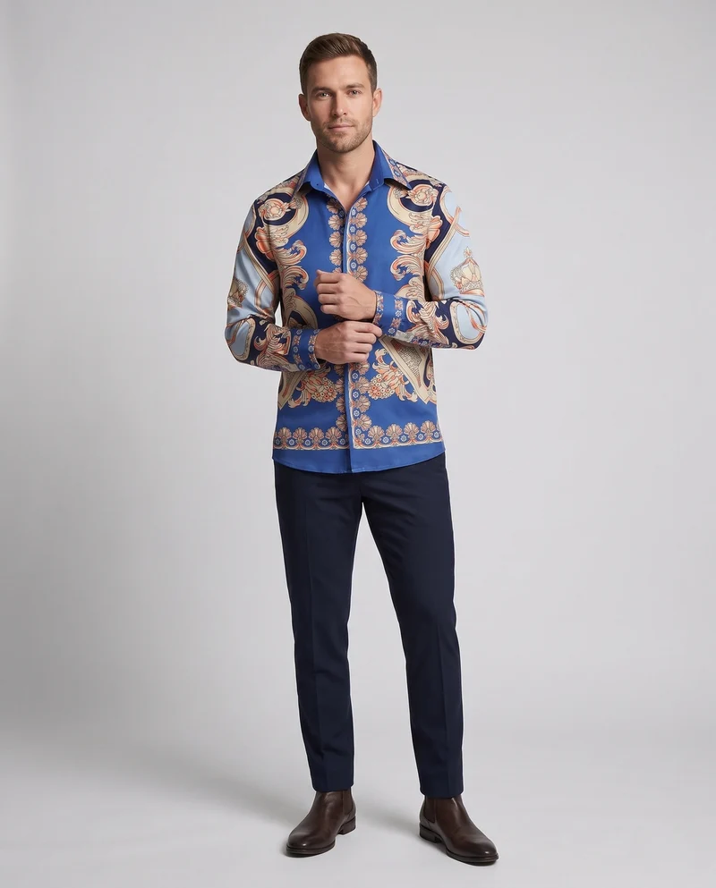 Elegantes Langarmhemd für Herren mit Detaildruck Drune