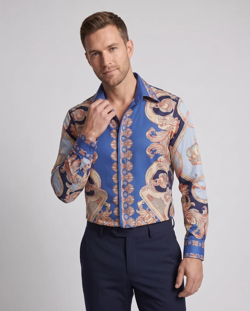 Elegantes Langarmhemd für Herren mit Detaildruck Drune