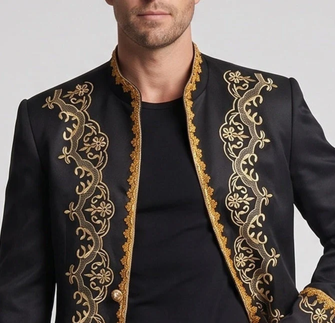 Herren eleganter Brokatblazer mit aufwendiger goldener Stickerei Drune