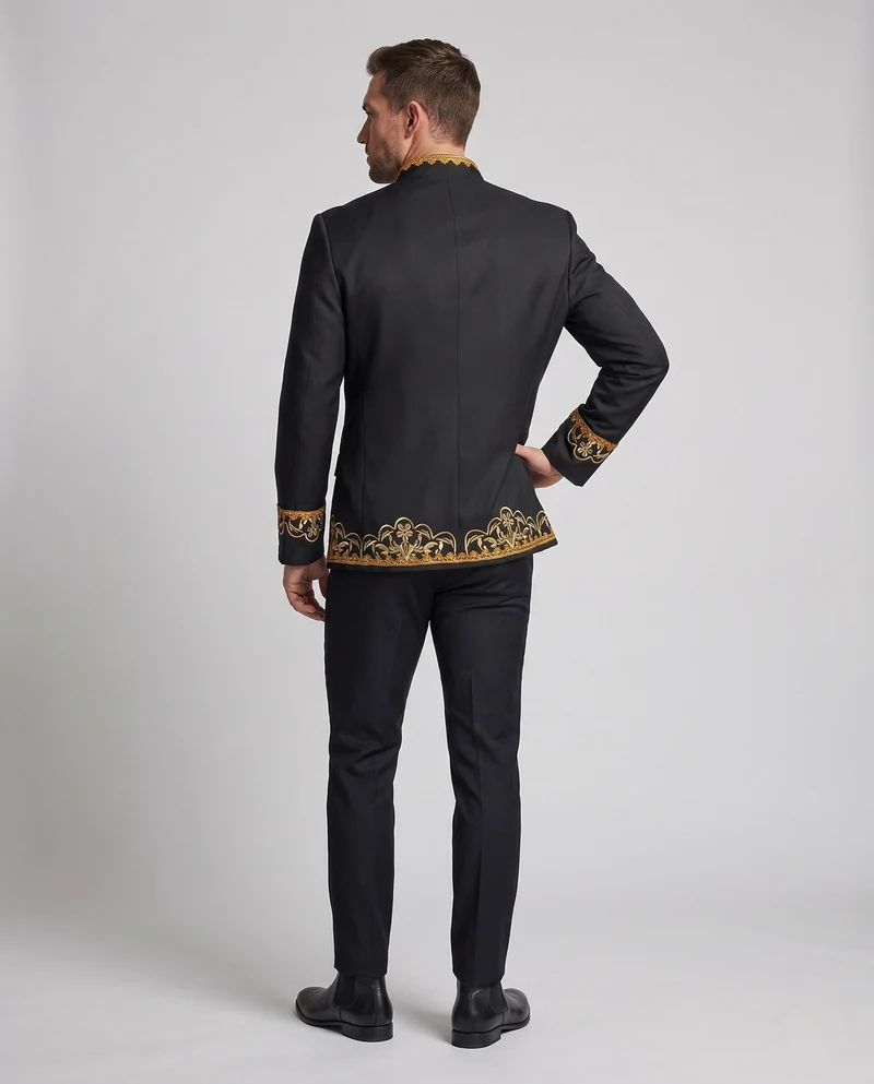 Herren eleganter Brokatblazer mit aufwendiger goldener Stickerei Drune