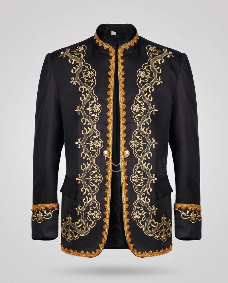 Herren eleganter Brokatblazer mit aufwendiger goldener Stickerei Drune