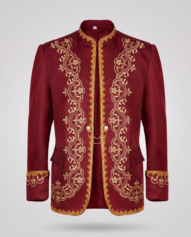 Herren eleganter Brokatblazer mit aufwendiger goldener Stickerei Drune