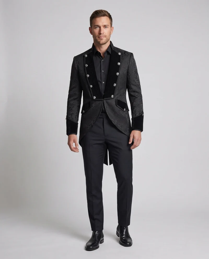 Herren elegante Frack mit komplexen Verzierungen Drune