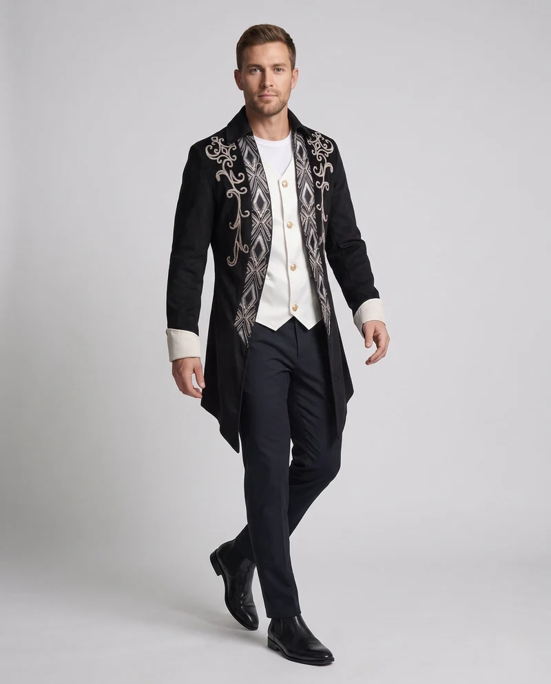 Herren eleganter Samtblazer mit dekorativer Bestickung Drune