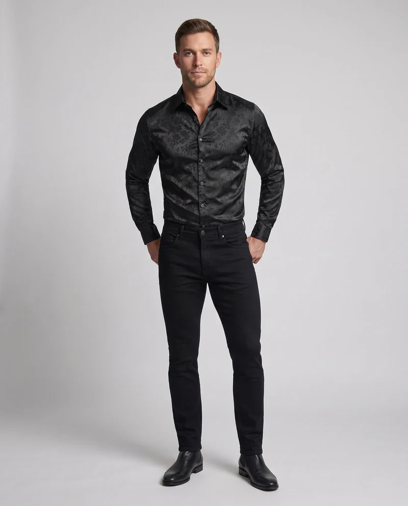 Herren Elegantes Hemd mit Floral Jacquard Muster Drune
