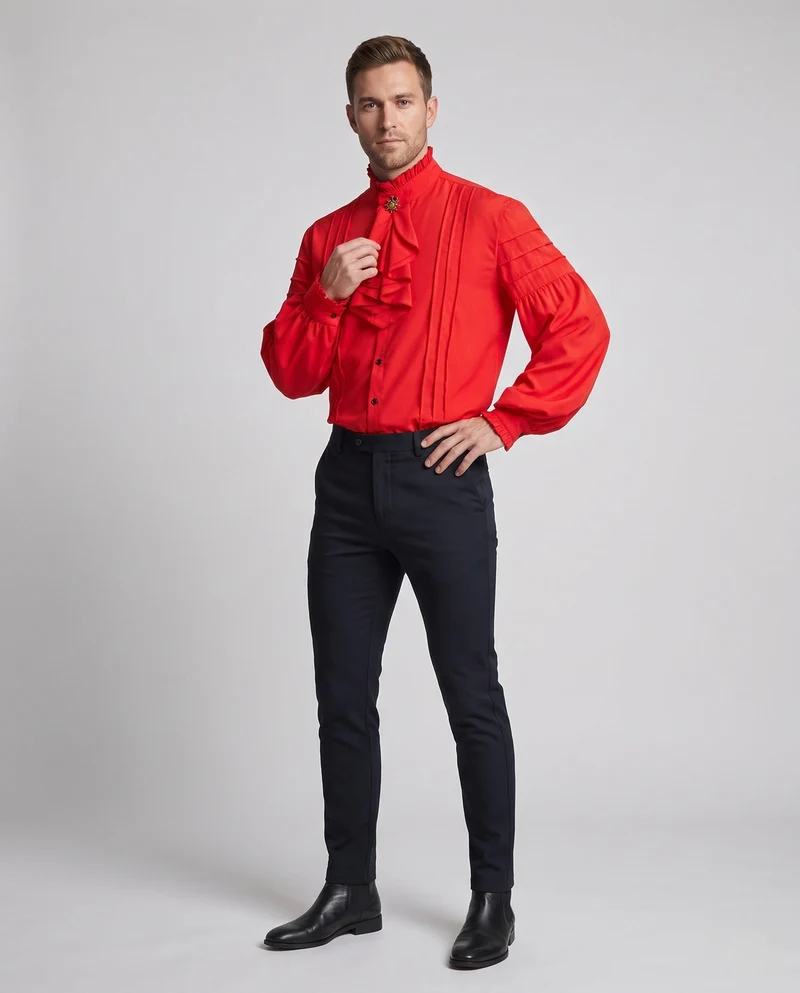 Herren Elegantes Langarmshirt mit Rüschendetails Drune