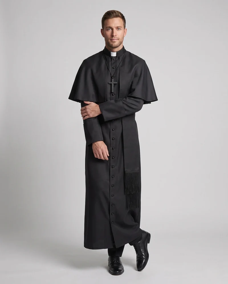 Herren Satin Kostüm mit Kreuz Anhänger Drune