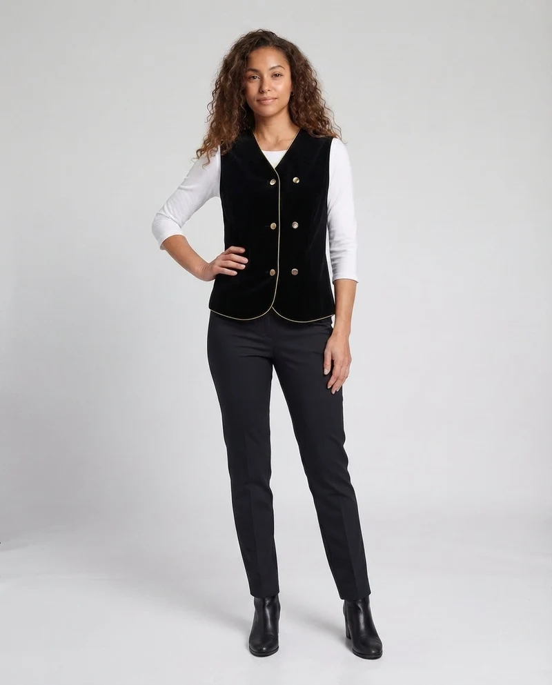 Damen Elegantes Samt-Weste mit Knopfdetails Drune