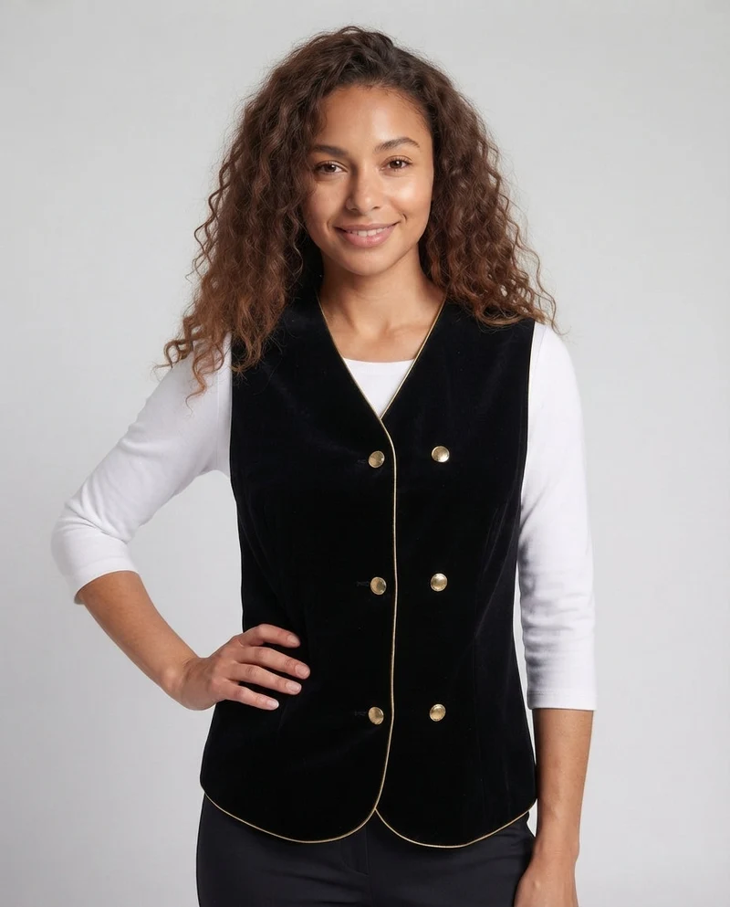 Damen Elegantes Samt-Weste mit Knopfdetails Drune