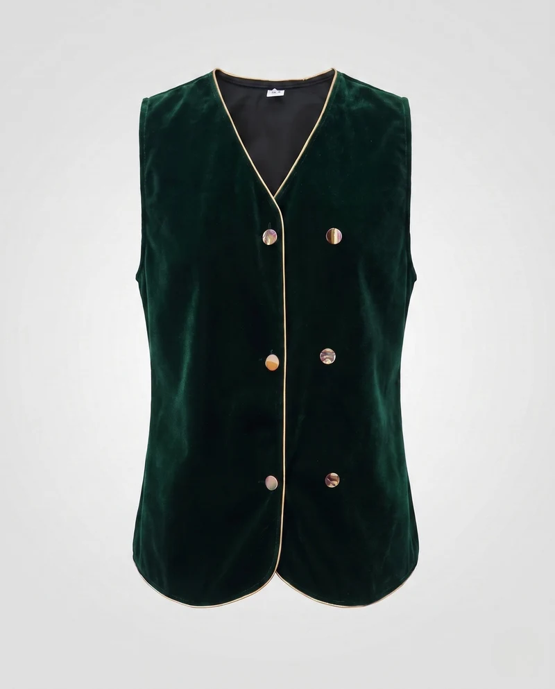 Damen Elegantes Samt-Weste mit Knopfdetails Drune