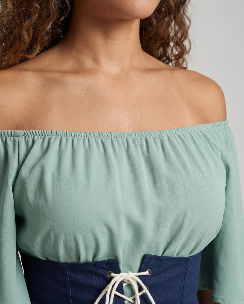 Damen Elegante Maxikleid mit Rüschentop und Hohem Taillenbund