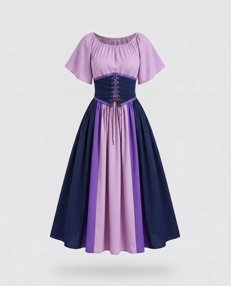 Damen Elegante Maxikleid mit Rüschentop und Hohem Taillenbund