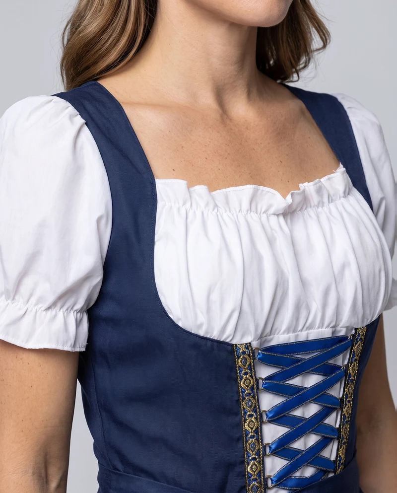Damen Trachten Dirndl Kleid mit Rüschen und Karodetails Drune