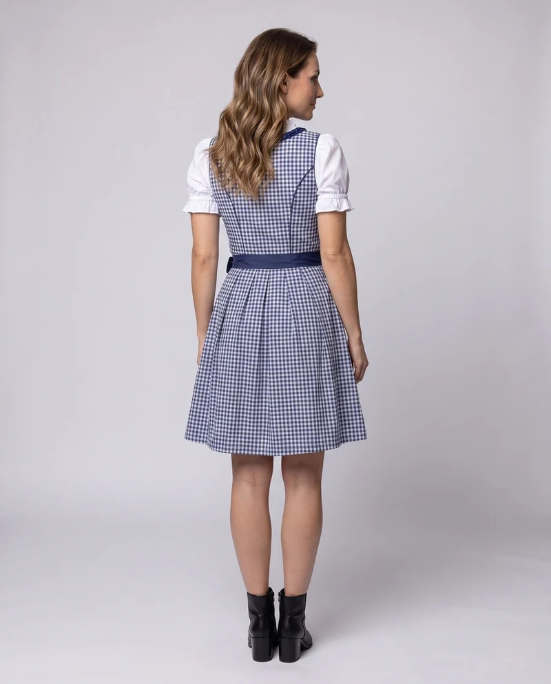 Damen Trachten Dirndl Kleid mit Rüschen und Karodetails Drune