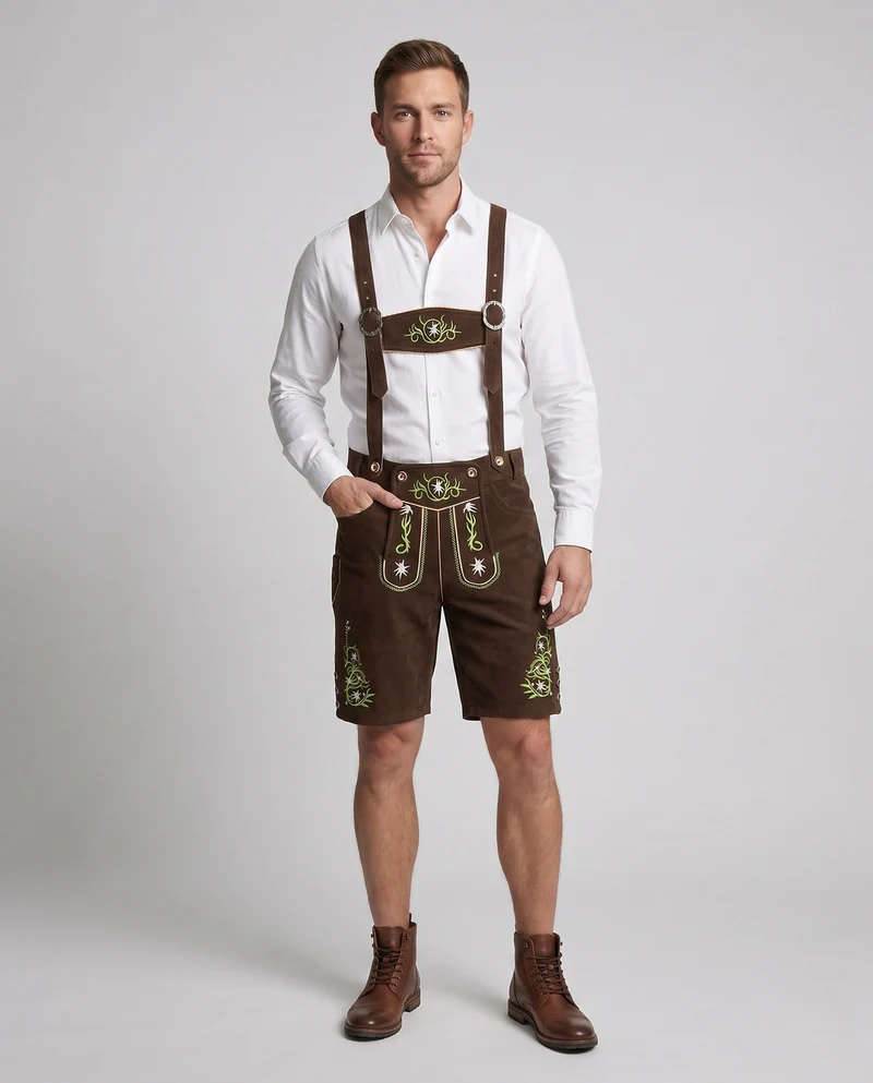 Herren elegante traditionelle Lederhosen mit aufwendiger Stickerei Drune