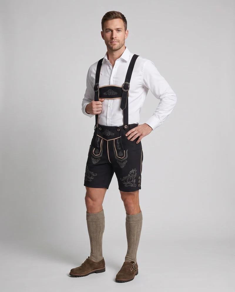Herren stilvolle traditionelle Lederhosen mit aufwendiger Stickerei Drune