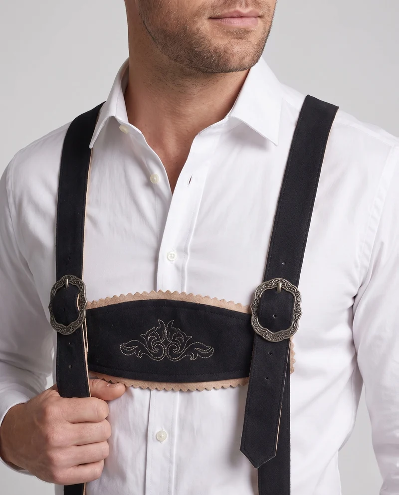 Herren stilvolle traditionelle Lederhosen mit aufwendiger Stickerei Drune