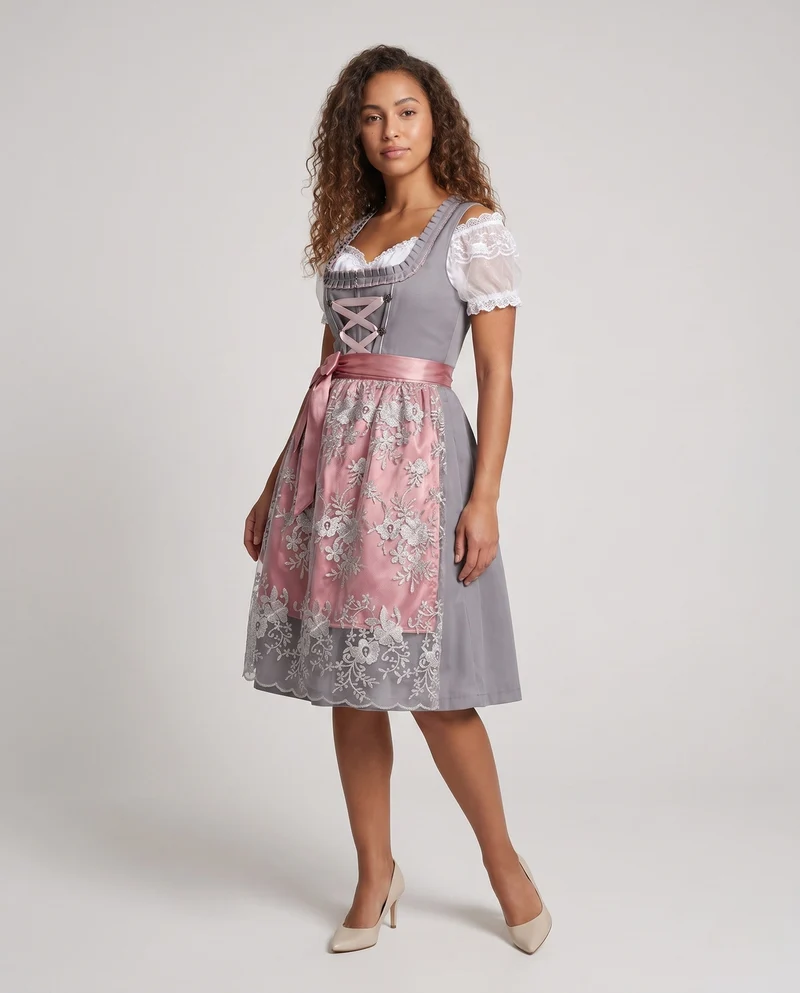 Damen Bayerisches Dirndl mit aufwendiger Stickerei und Schürze Drune