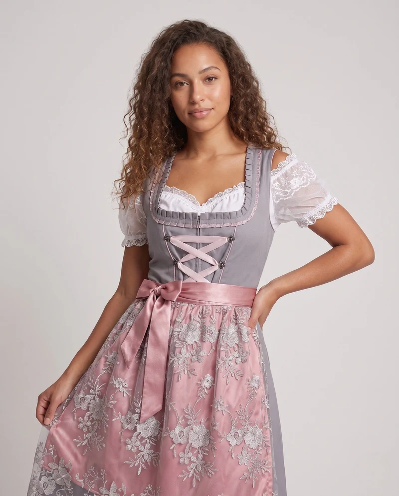 Damen Bayerisches Dirndl mit aufwendiger Stickerei und Schürze Drune