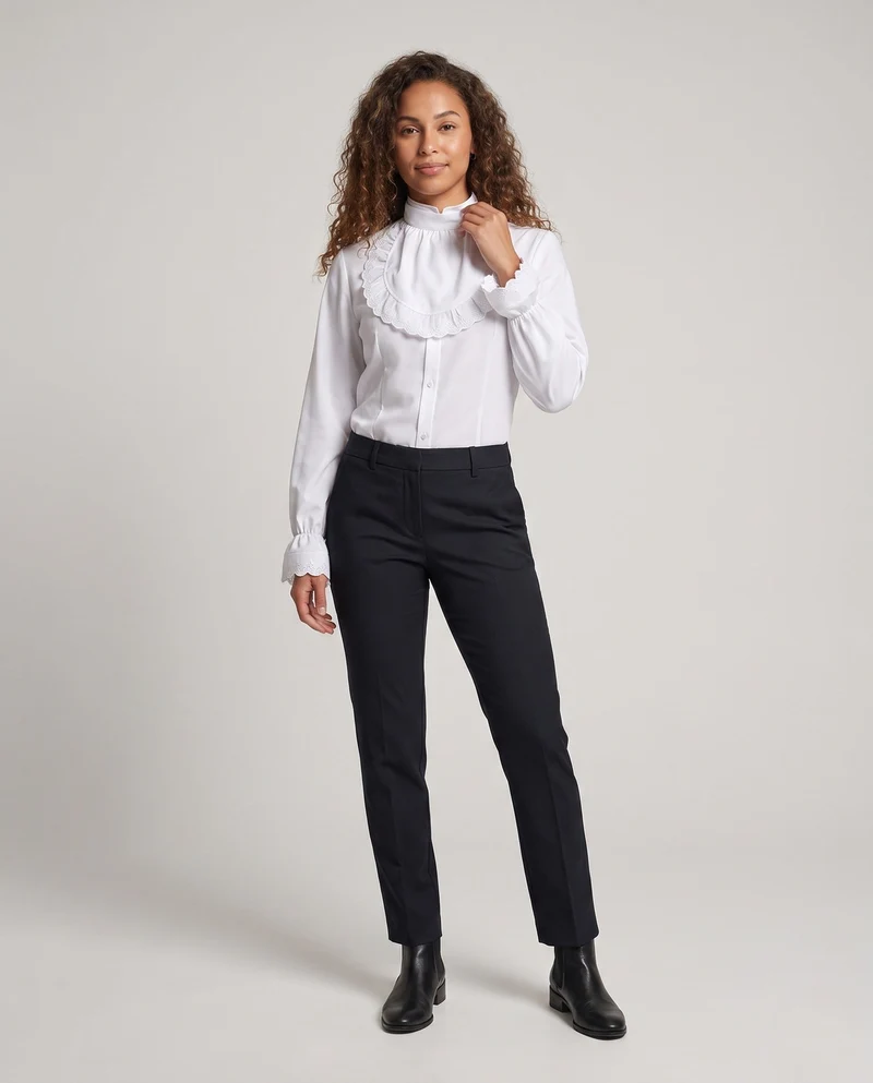 Damenbluse mit Rüschendetails und elegantem Stehkragen Drune