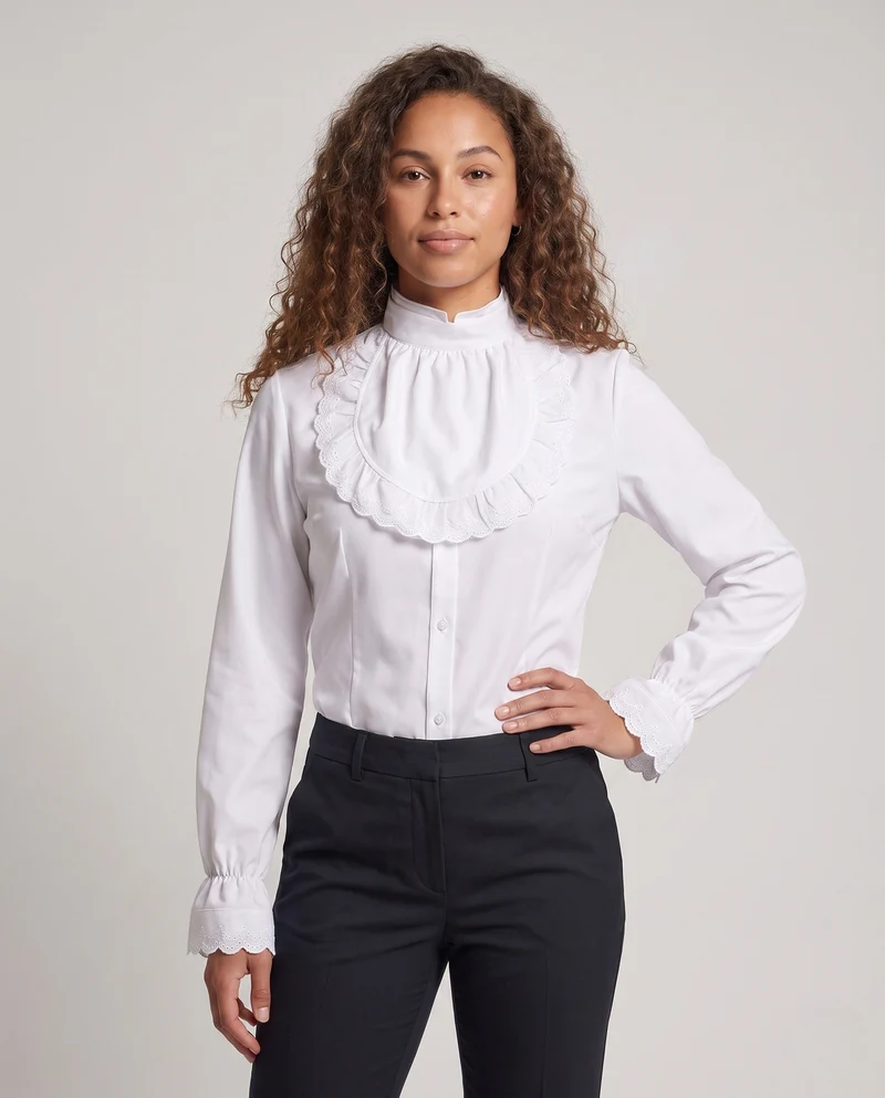 Damenbluse mit Rüschendetails und elegantem Stehkragen Drune
