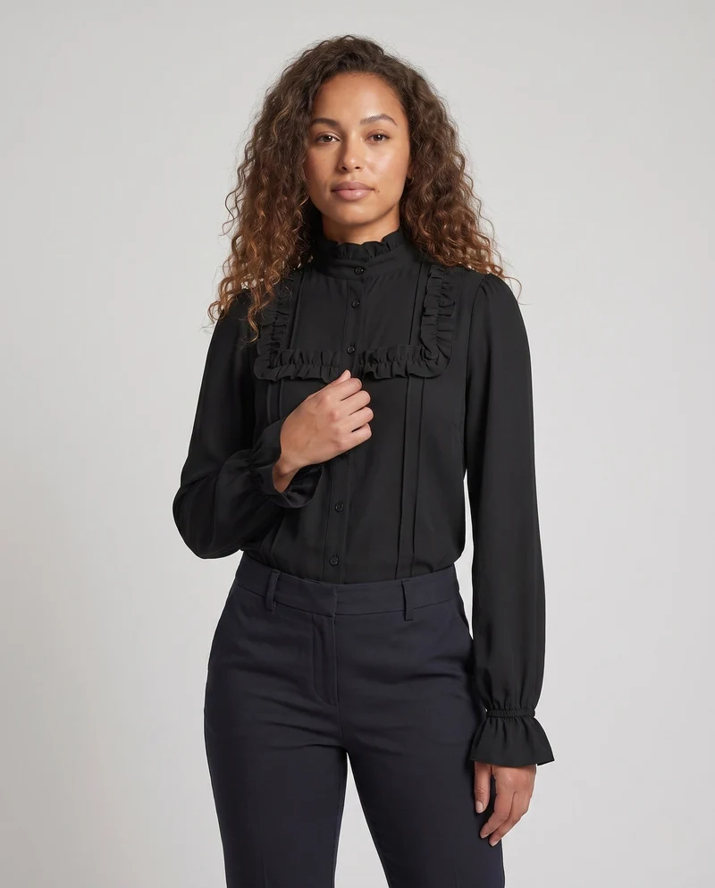Damenbluse mit Rüschendetails und hohem Kragen Drune