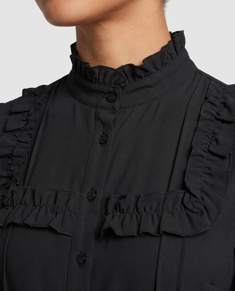 Damenbluse mit Rüschendetails und hohem Kragen Drune