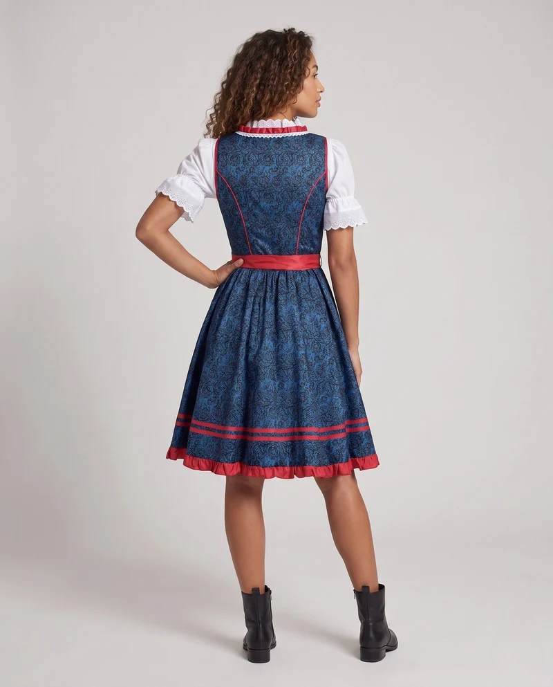 Damen Dirndl Kleid mit aufwendiger Spitze und elegantem Taillengürtel Drune