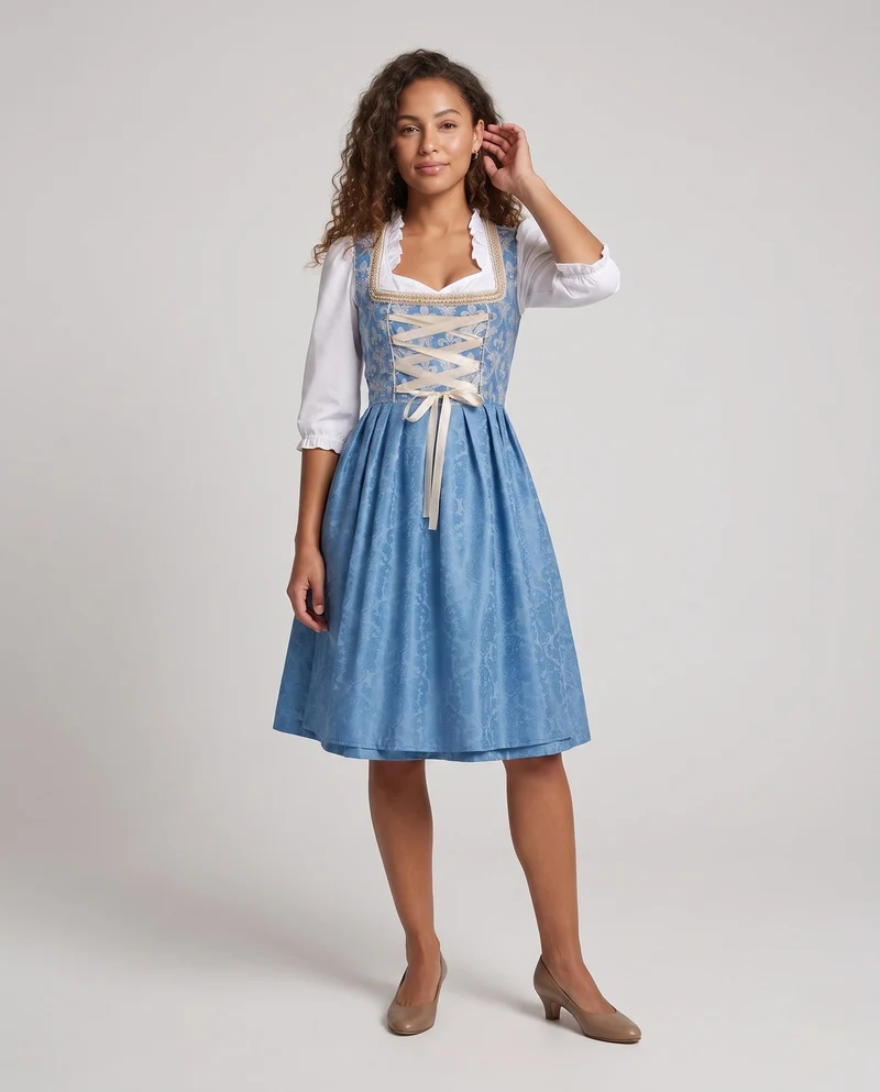Damen Dirndl Kleid mit eleganten Spitzendetails und traditionellem Saum Drune