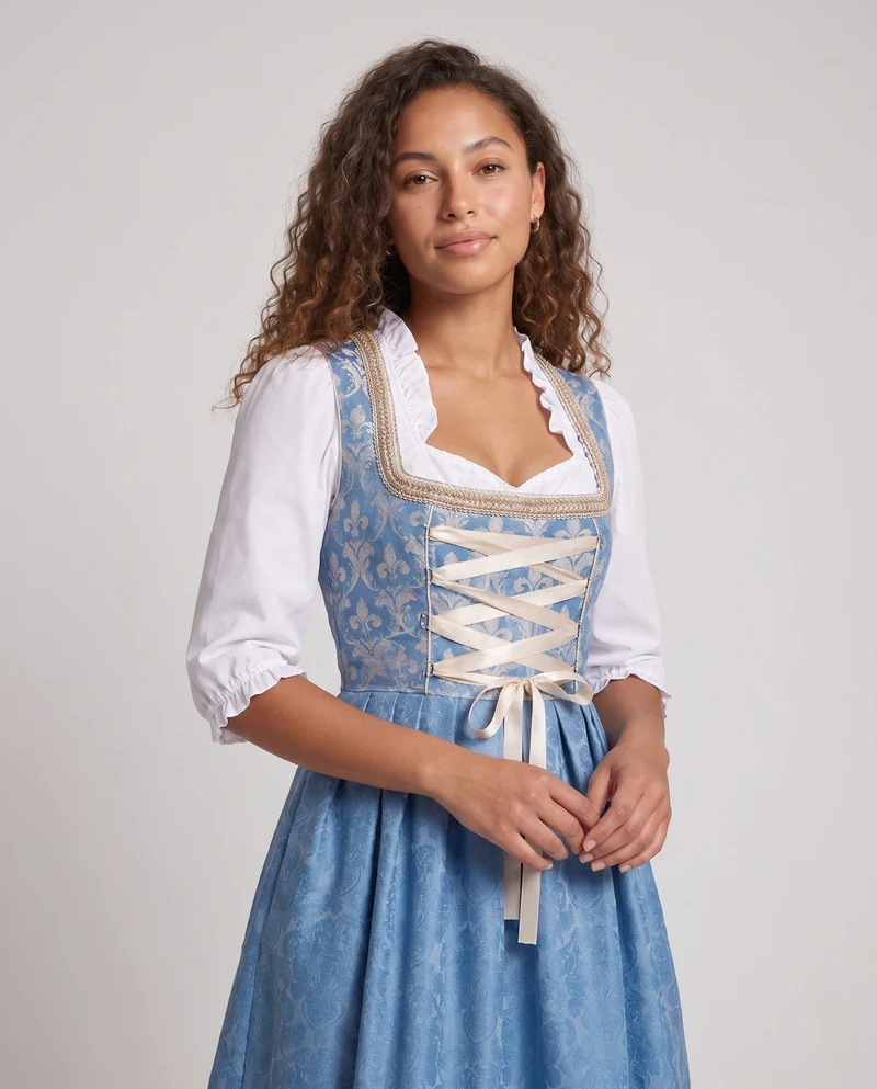 Damen Dirndl Kleid mit eleganten Spitzendetails und traditionellem Saum Drune