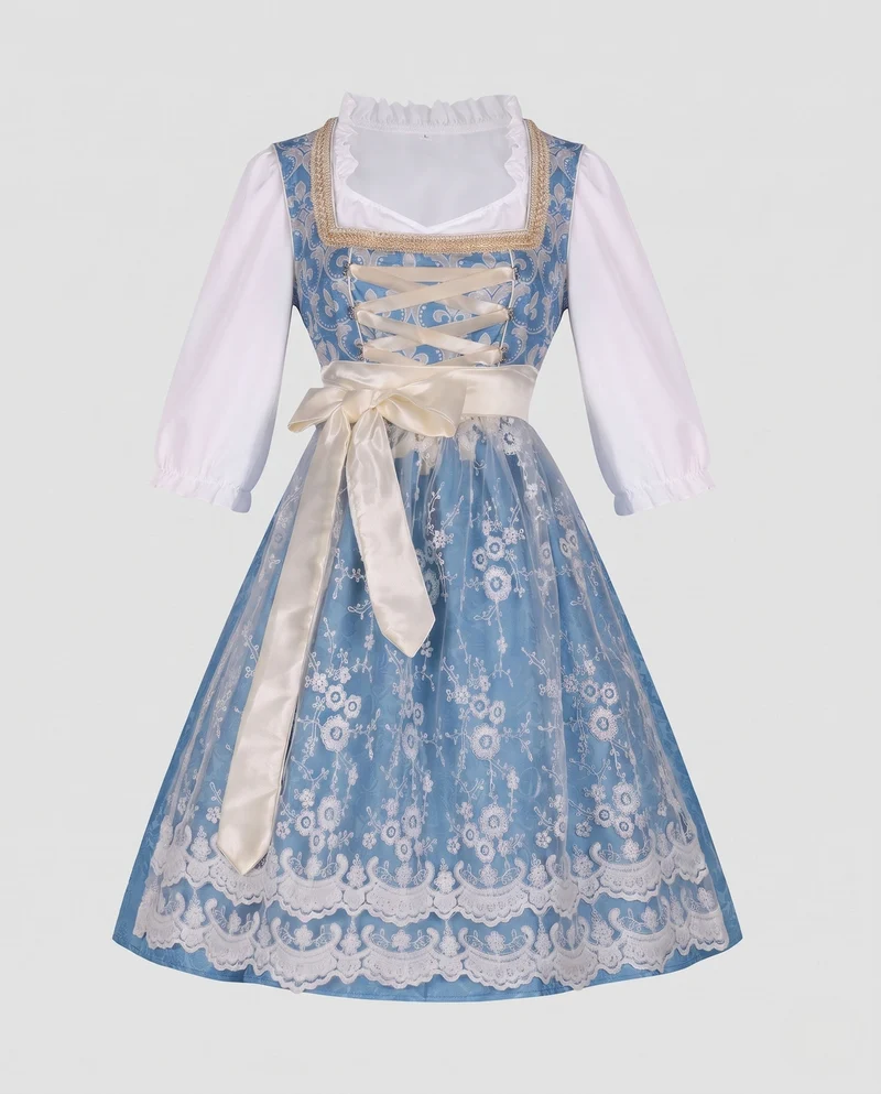 Damen Dirndl Kleid mit eleganten Spitzendetails und traditionellem Saum Drune