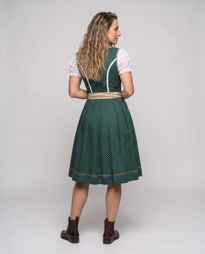 Damen Dirndlkleid mit eleganten Spitzenverzierungen und Bindegürtel Drune