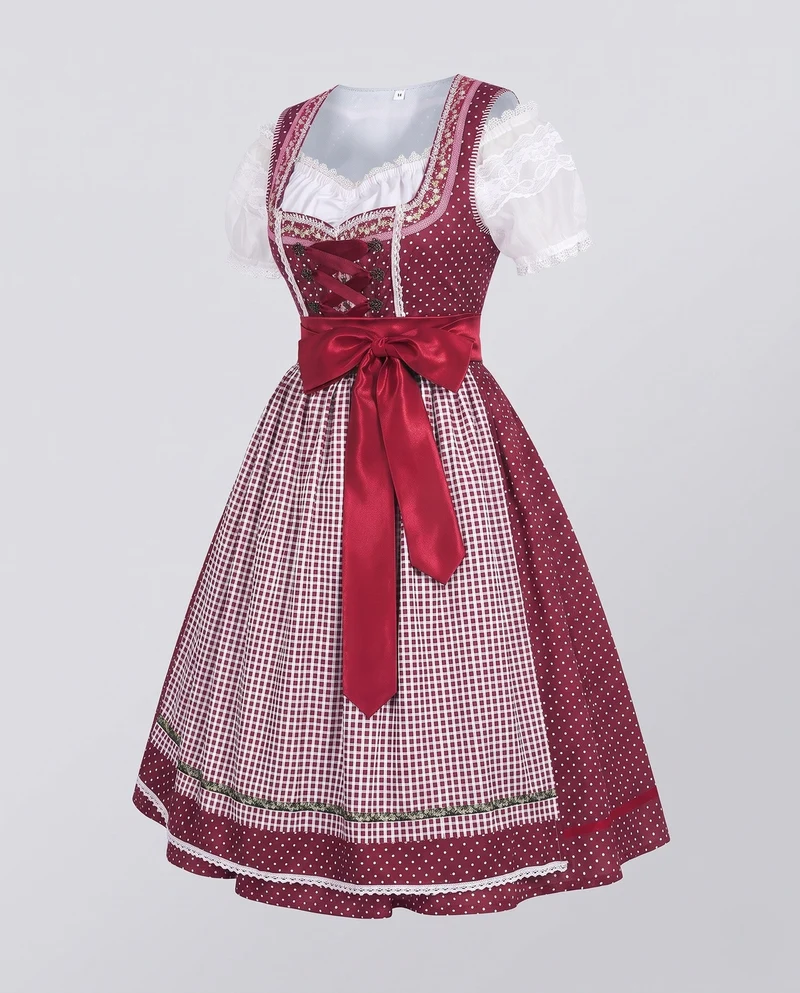 Damen Dirndlkleid mit eleganten Spitzenverzierungen und Bindegürtel Drune
