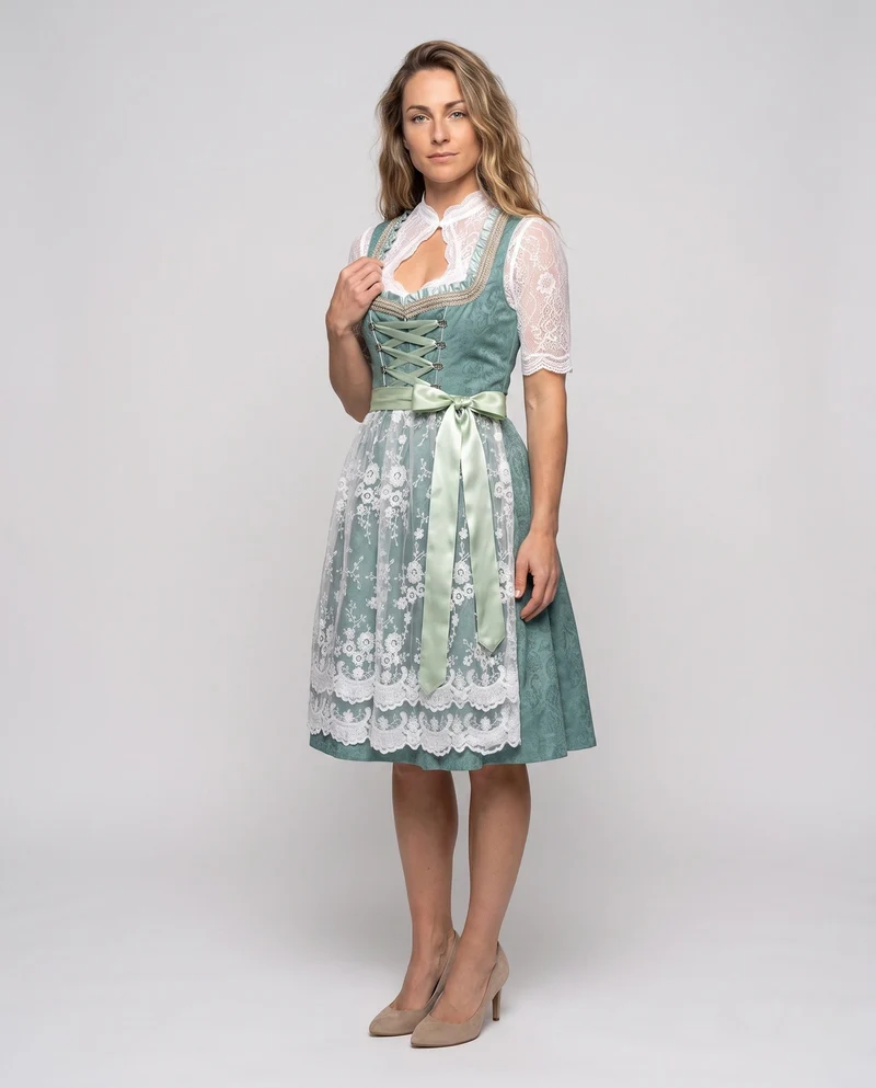 Damen Dirndl Kleid mit eleganter Stickerei und charmantem Taillengürtel Drune