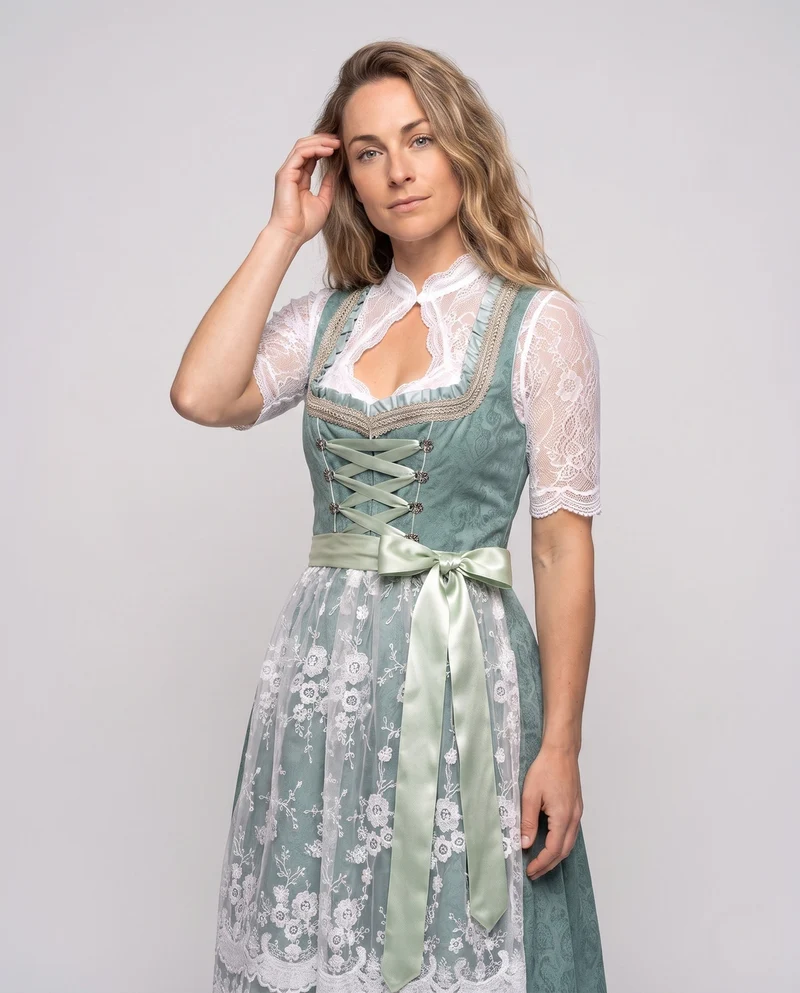 Damen Dirndl Kleid mit eleganter Stickerei und charmantem Taillengürtel Drune