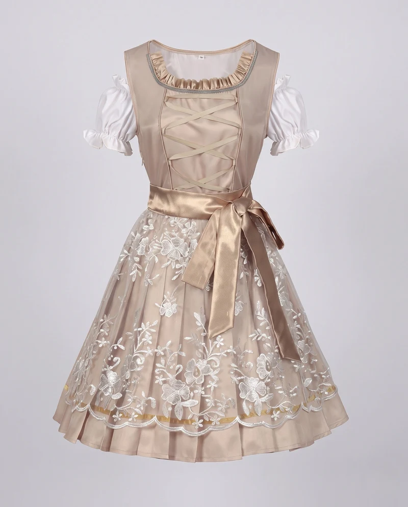 Damen Dirndl Kleid mit eleganter Stickerei und charmantem Taillengürtel Drune