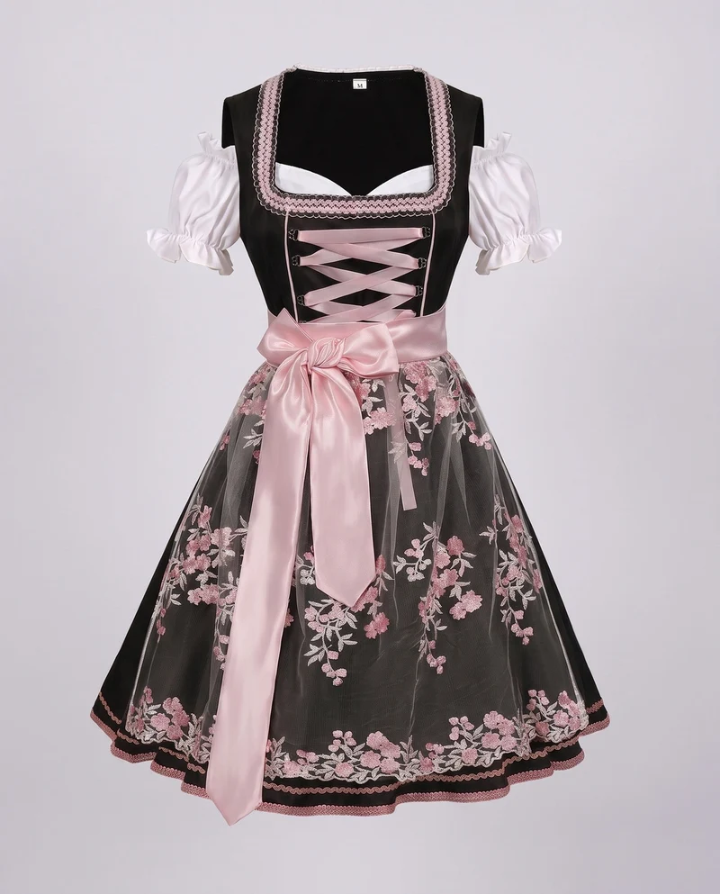 Damen Dirndl Kleid mit eleganter Stickerei und charmantem Taillengürtel Drune