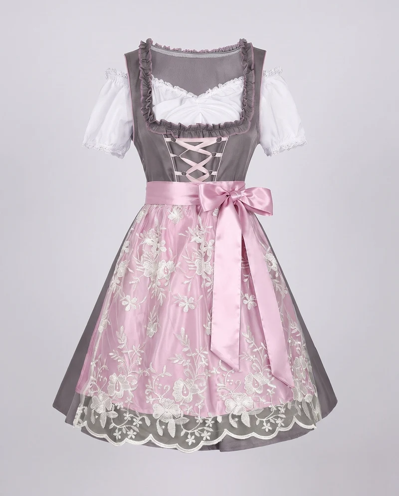 Damen Dirndl Kleid mit eleganter Stickerei und charmantem Taillengürtel Drune