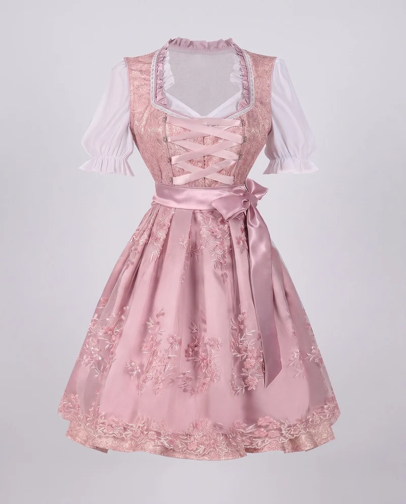 Damen Dirndl Kleid mit eleganter Stickerei und charmantem Taillengürtel Drune